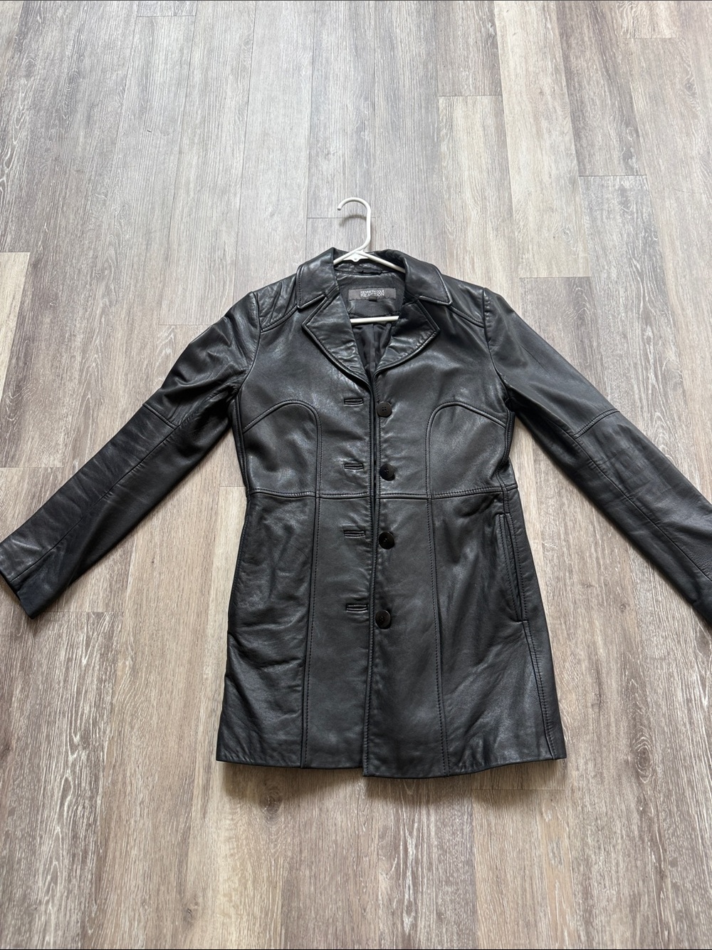 Kenneth Cole Black 100% Leather Button-Front Jacket